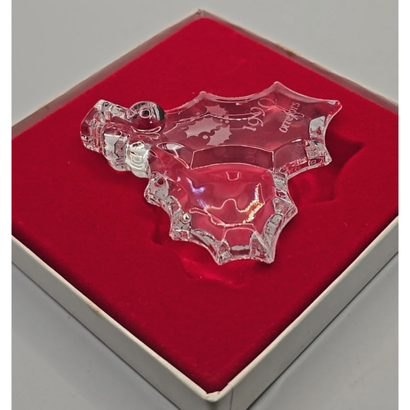 Vintage Orrefors 1990 Holly Christmas Ornament Crystal in Box U97 - Picture 3 of 5